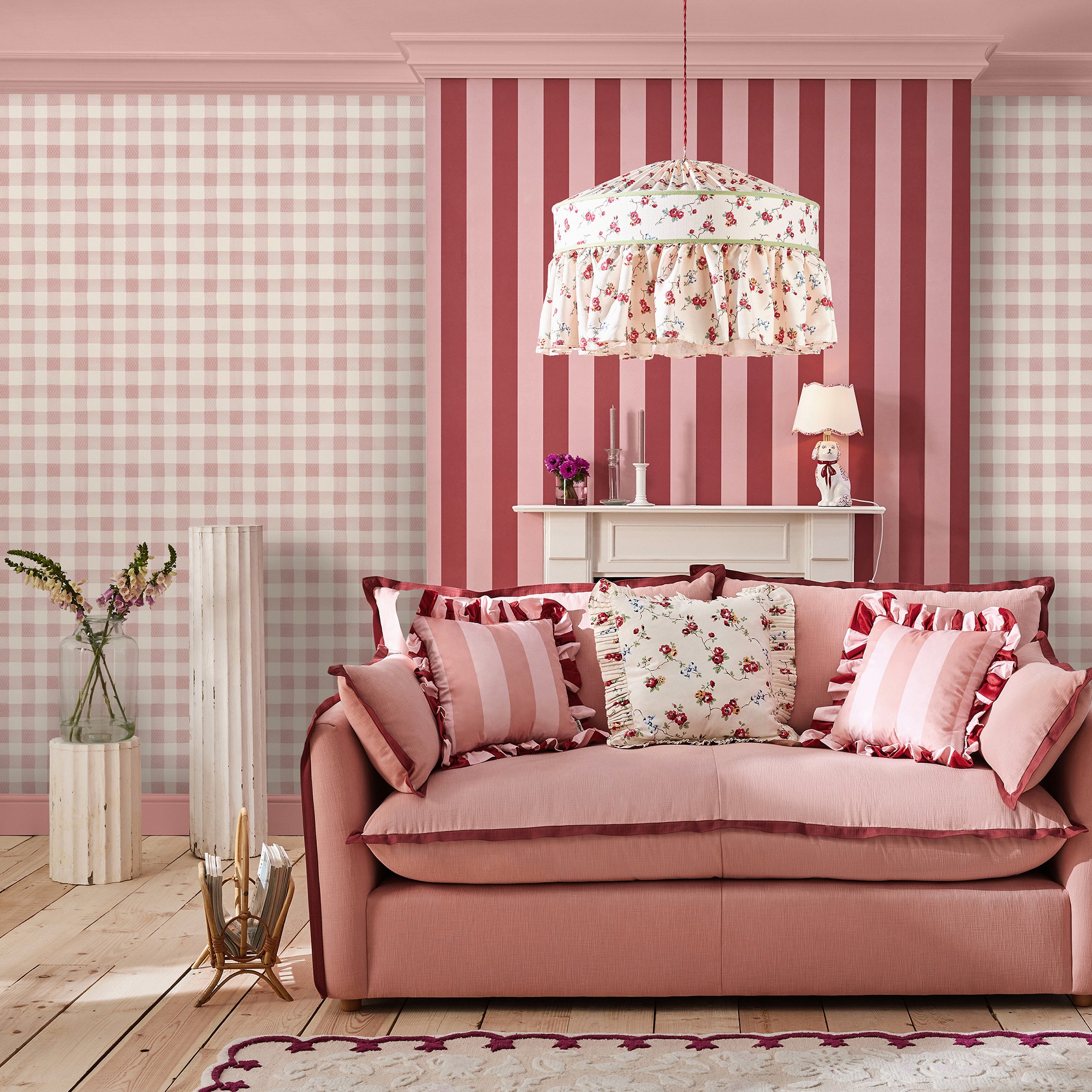 Painted Gingham Wallpaper 125515 By Cath Kidston In Pink